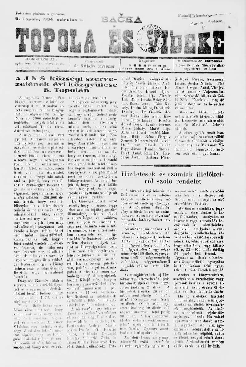 Bačka Topola és Vidéke, 11. évf. 1934. március 4. 9. sz.