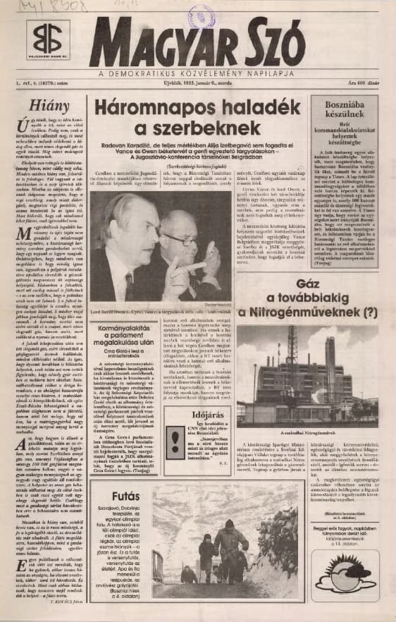 Magyar Szó, 50. évf. 1993. január 6. 4. sz. 1–16. oldal