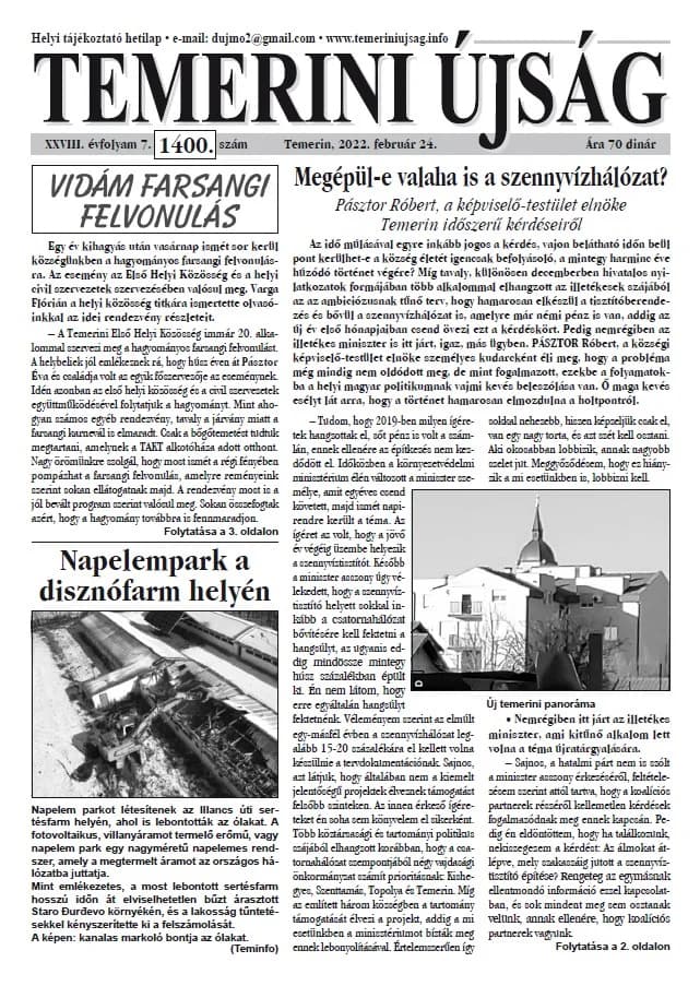 Temerini Újság, 28. évf. 2022. február 24. 7. sz.