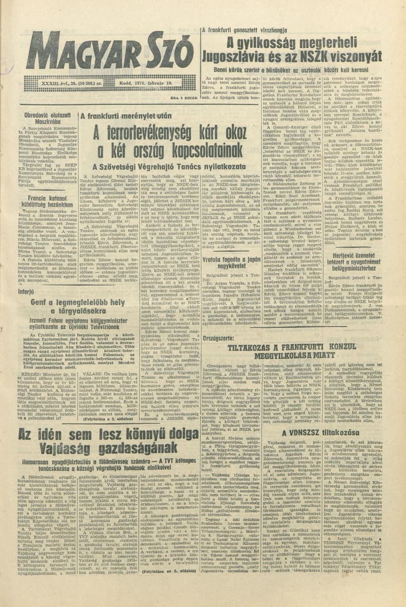 Magyar Szó, 33. évf. 1976. február 10. 39. sz. 1–20. oldal