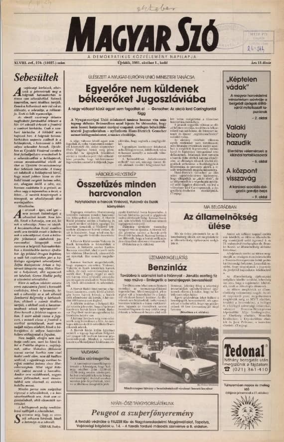 Magyar Szó, 48. évf. 1991. október 1. 270. sz.