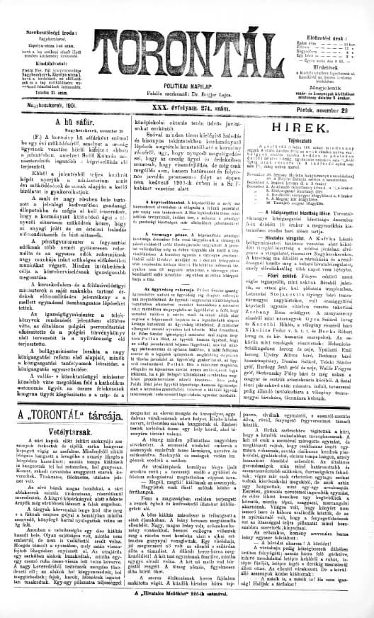 Torontál, 30. évf. 1901. november 29. 274. sz.