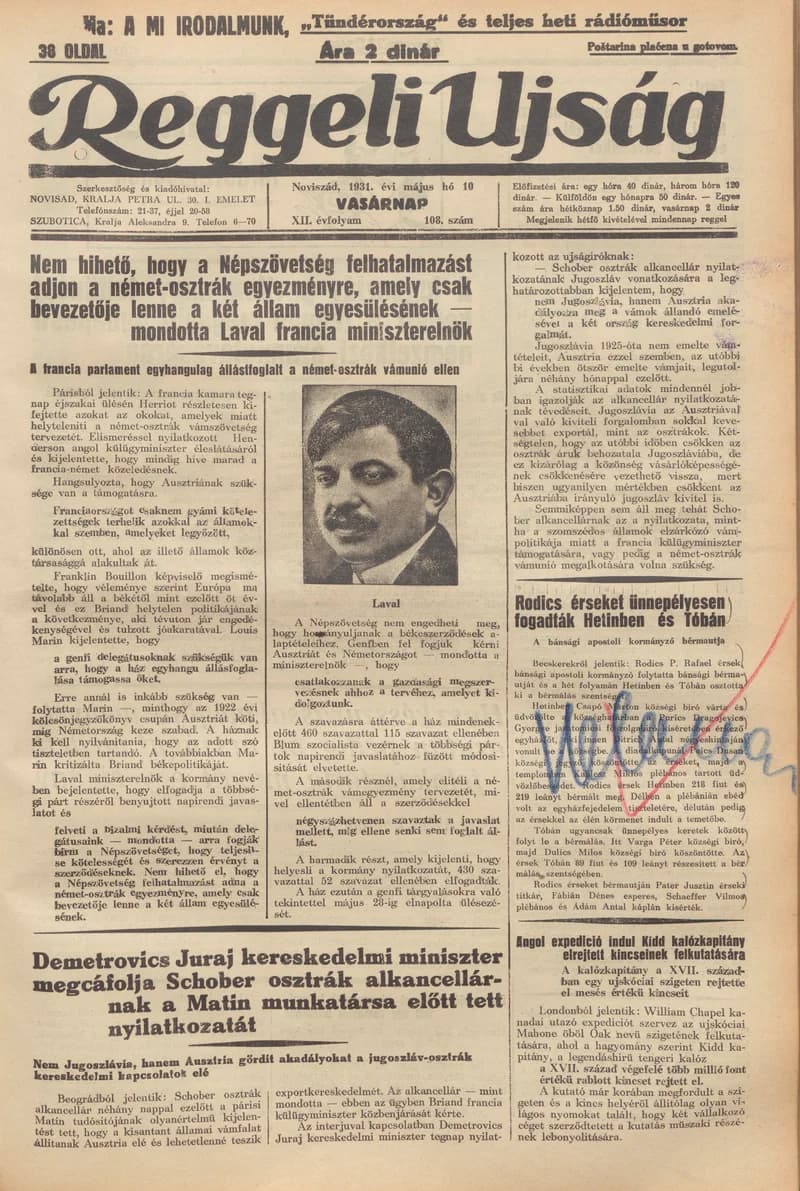 Reggeli Újság, 12. évf. 1931. május 10. 108. sz.