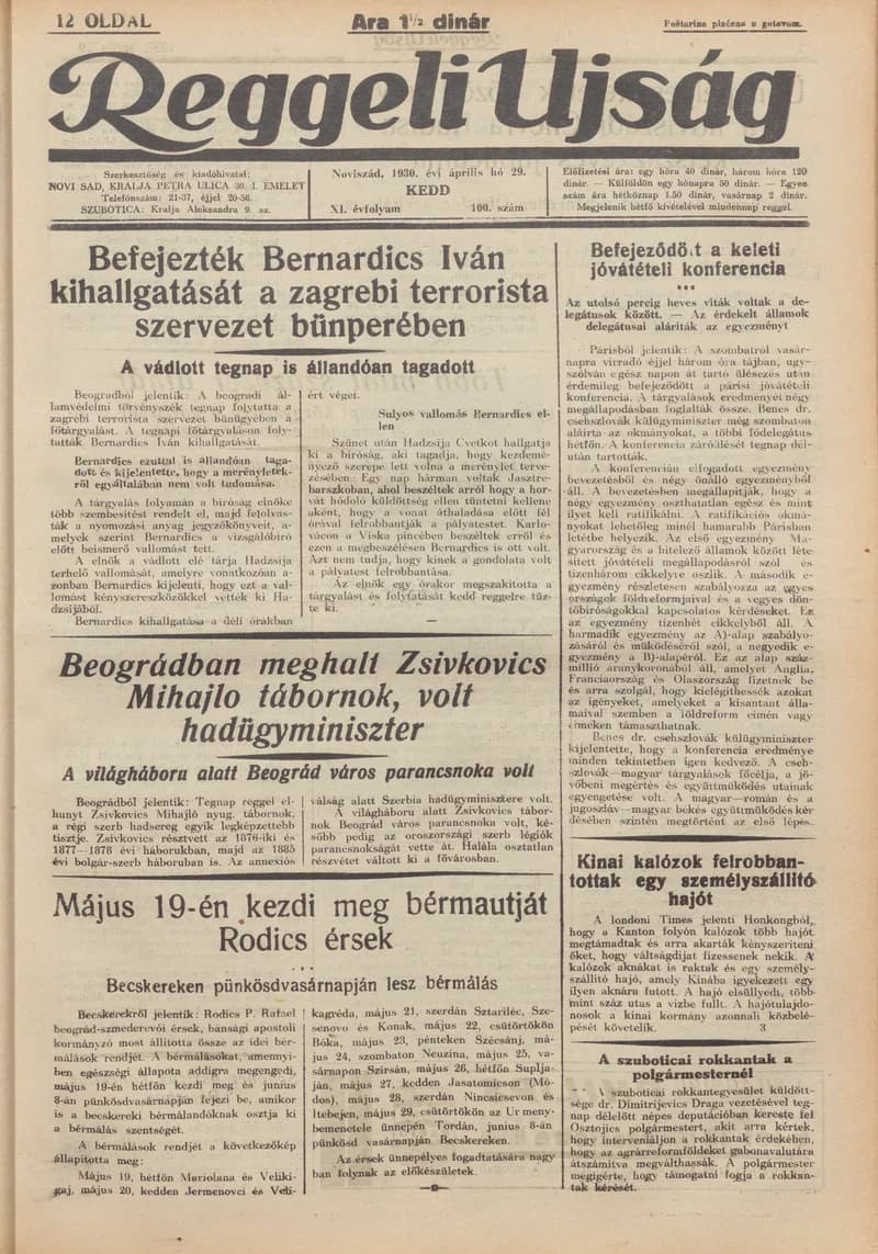 Reggeli Újság, 11. évf. 1930. április 29. 100. sz.