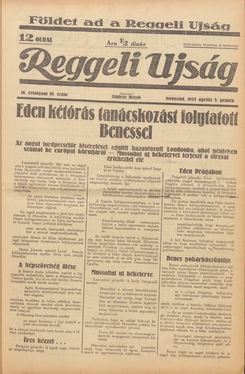 Reggeli Újság, 16. évf. 1935. április 5. 81. sz.