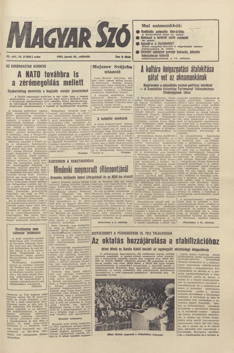 Magyar Szó, 40. évf. 1983. január 20. 18. sz. 1–24. oldal