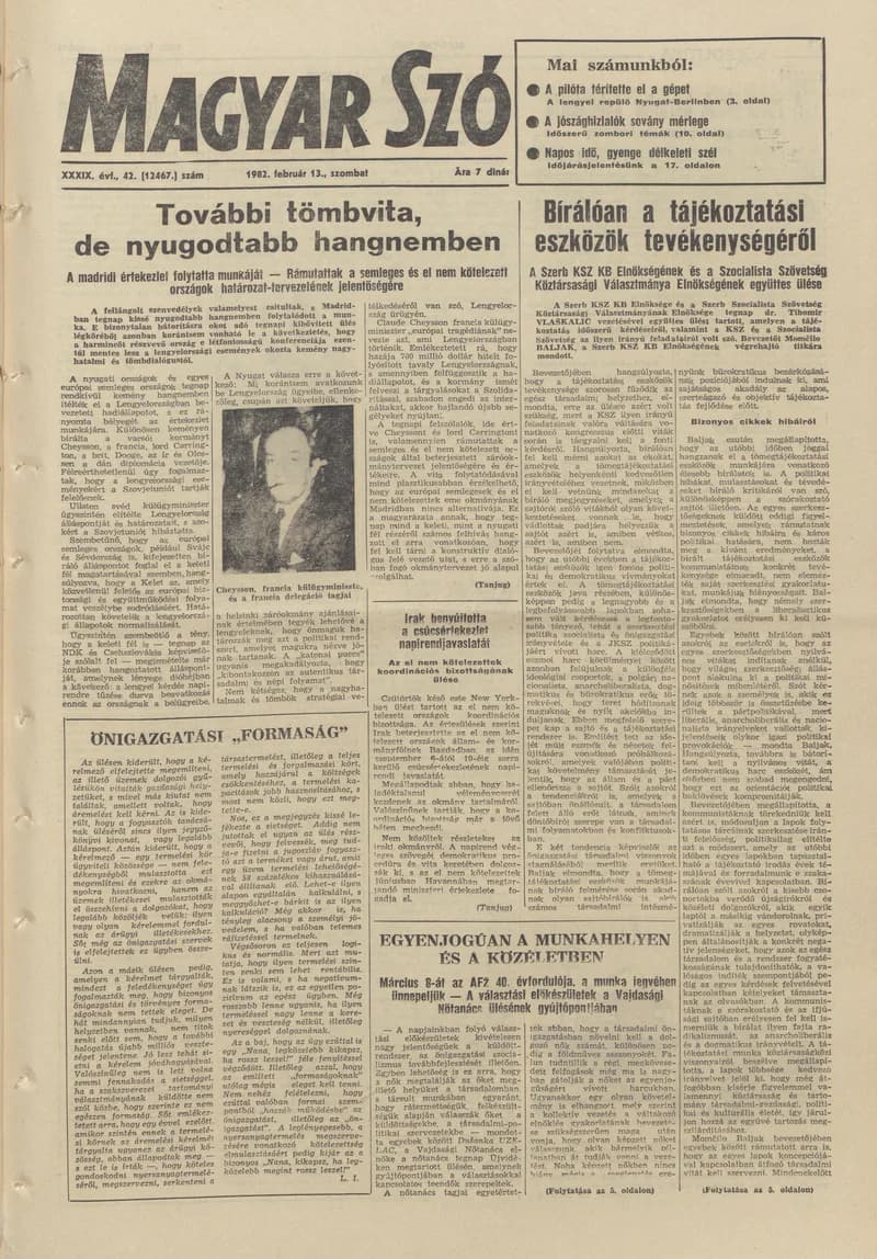 Magyar Szó, 39. évf. 1982. február 13. 42. sz. 1–20. oldal
