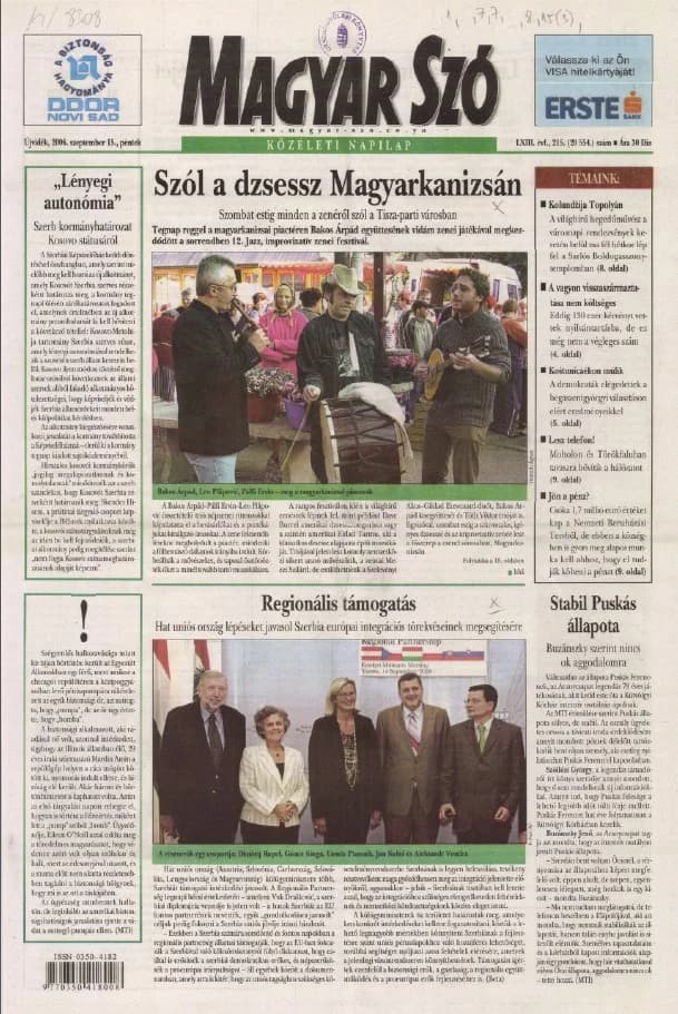 Magyar Szó, 63. évf. 2006. szeptember 15. 215. sz. 1–20. oldal