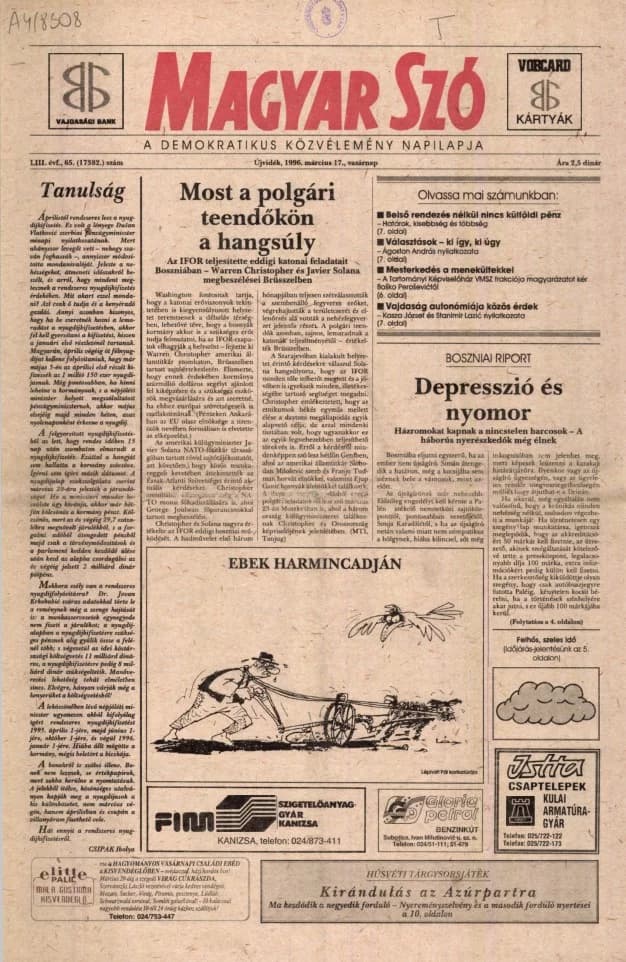 Magyar Szó, 53. évf. 1996. március 17. 65. sz. 1–24. oldal