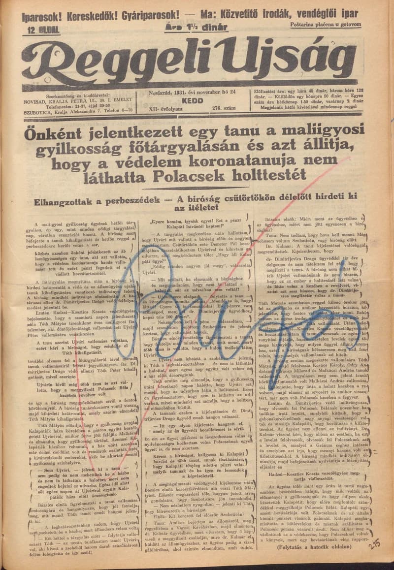 Reggeli Újság, 12. évf. 1931. november 24. 276. sz.