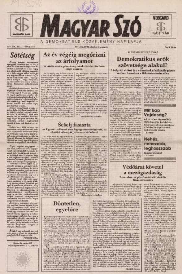 Magyar Szó, 54. évf. 1997. október 8. 237. sz. 1–16. oldal