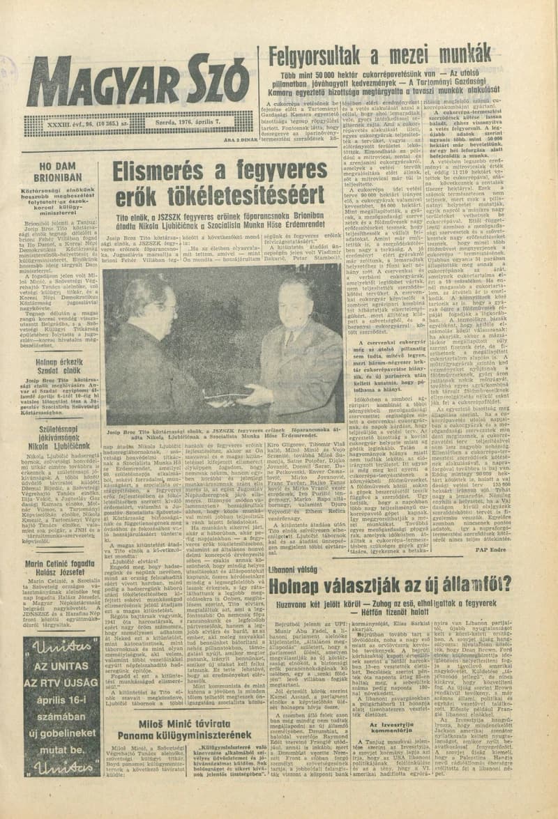 Magyar Szó, 33. évf. 1976. április 7. 96. sz. 1–20. oldal