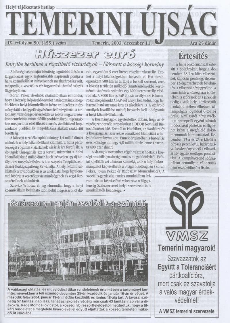 Temerini Újság, 9. évf. 2003. december 11. 50. sz.