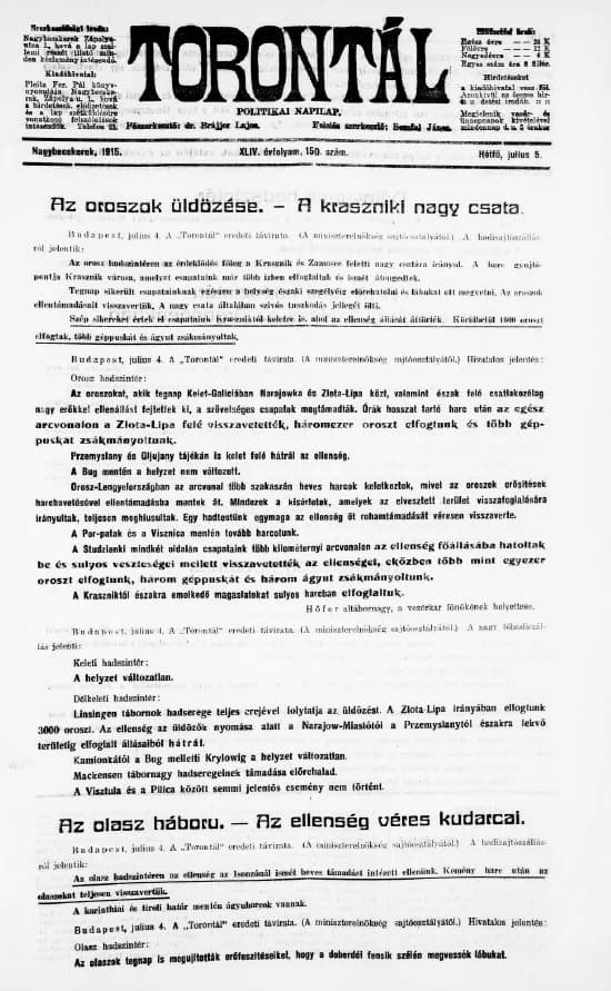 Torontál, 44. évf. 1915. július 5. 150. sz.
