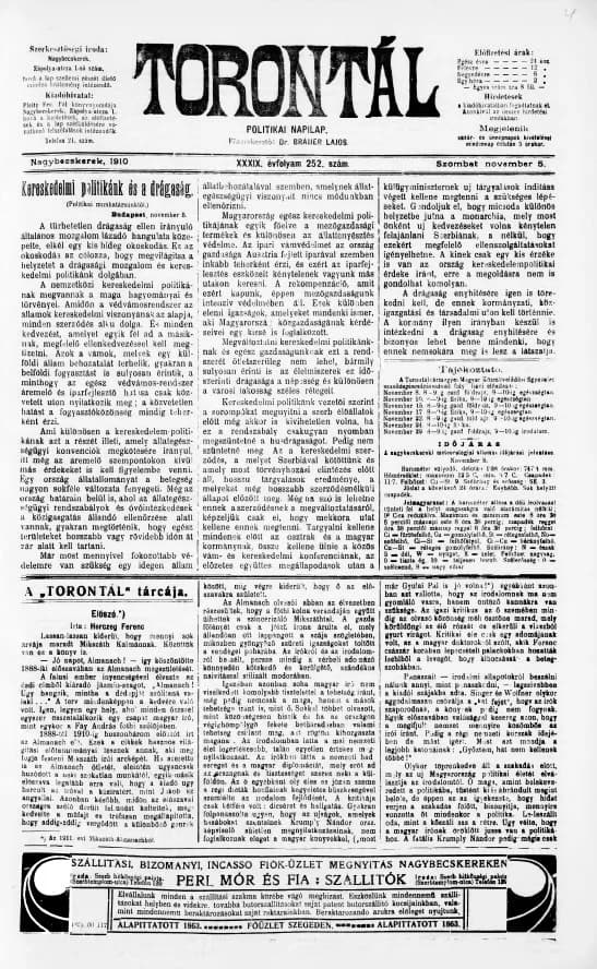 Torontál, 39. évf. 1910. november 5. 252. sz.