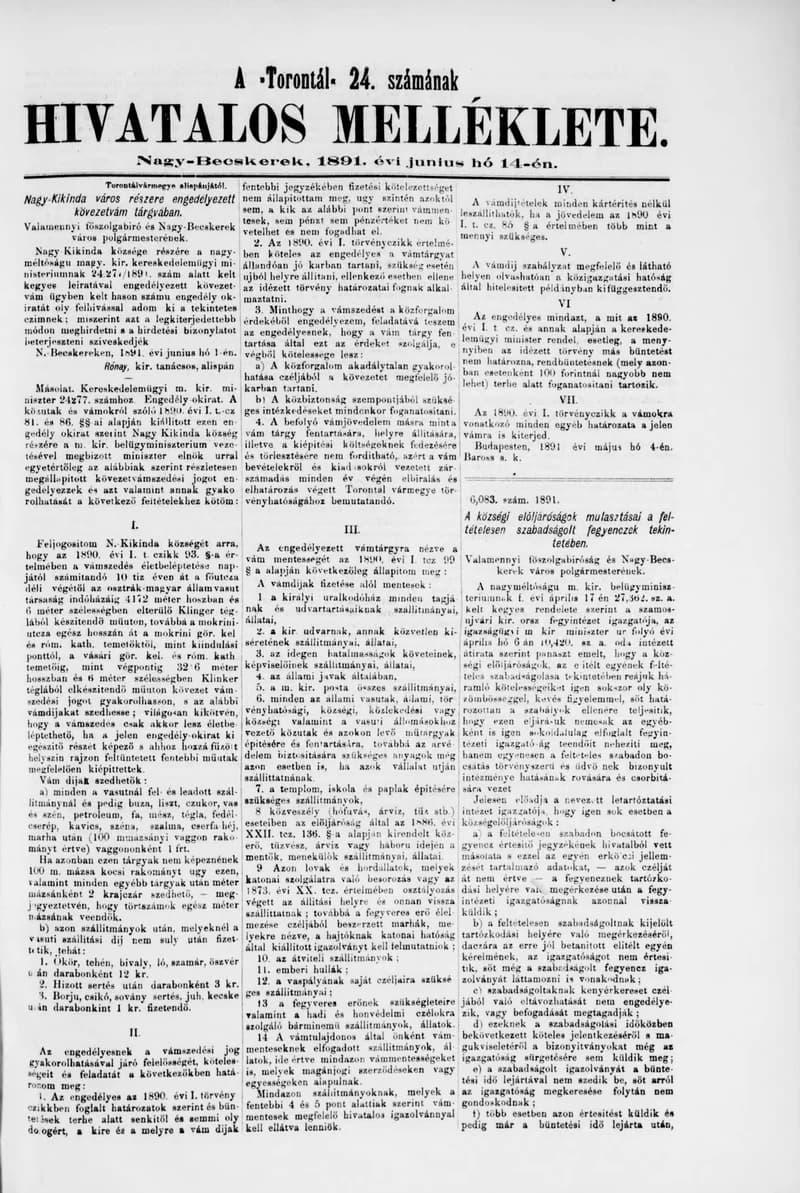 A Totontál  hivatalos melléklete, 4. évf. 1891. június 14. 24. sz.