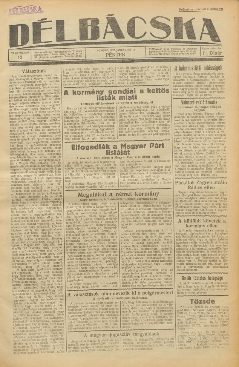 Délbácska, 6. évf. 1925. január 16. 12. sz.