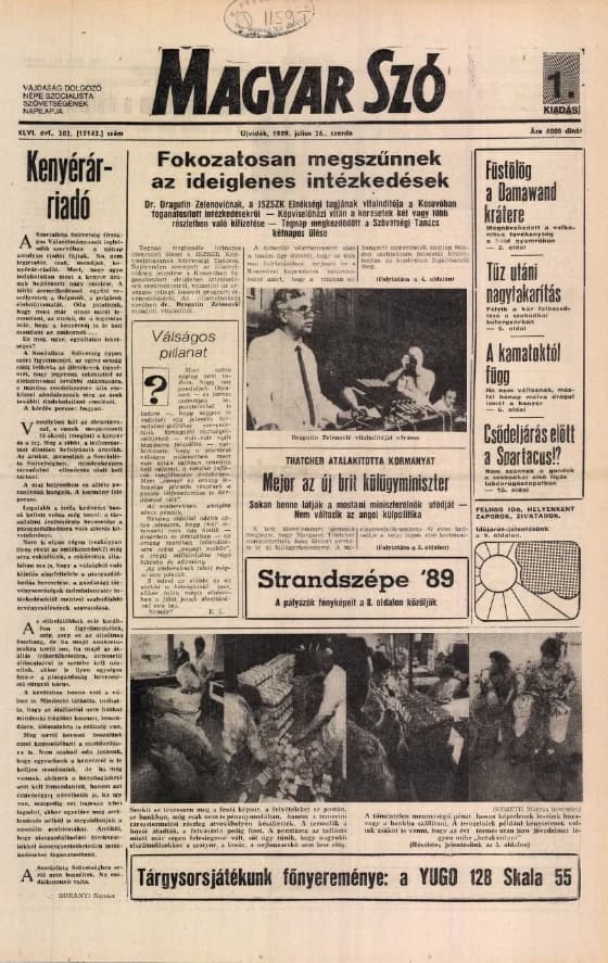 Magyar Szó, 46. évf. 1989. július 26. 202. sz. 1–16. oldal
