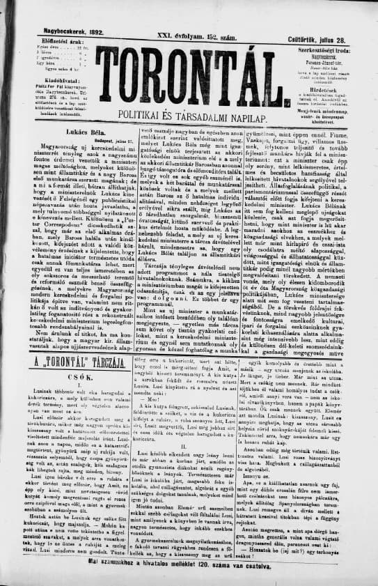 Torontál, 21. évf. 1892. július 28. 152. sz.