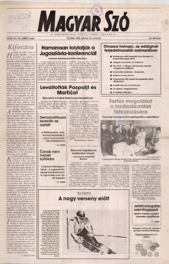 Magyar Szó, 49. évf. 1992. február 22. 51. sz. 1–20. oldal