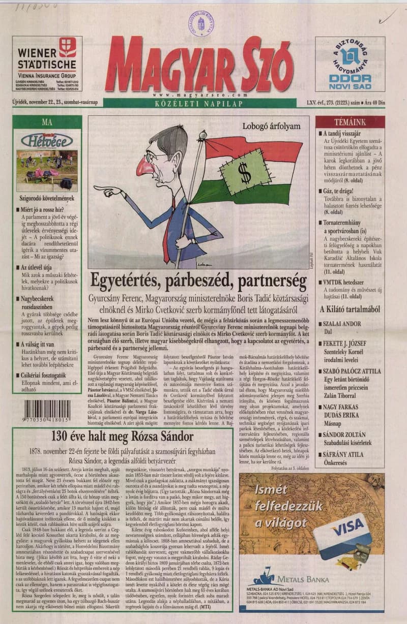 Magyar Szó, 65. évf. 2008. november 22. – 23. 273. sz. 1–28. oldal