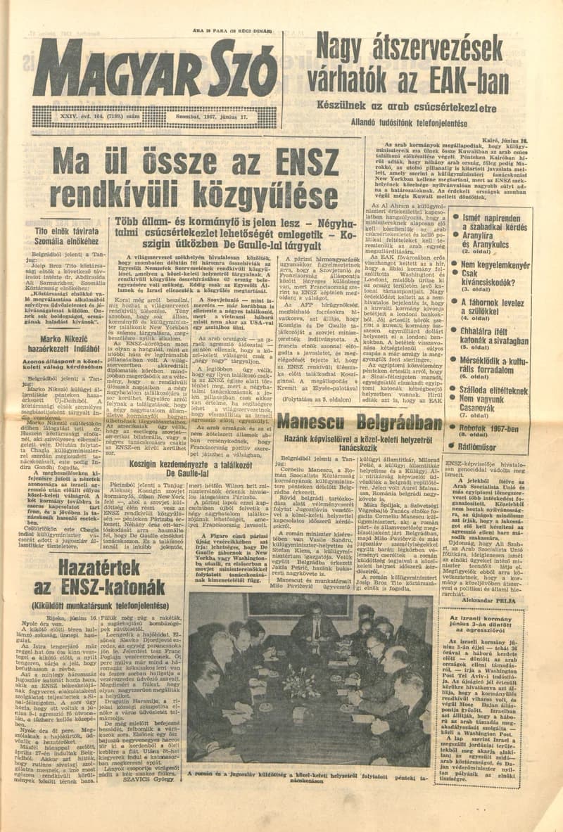 Magyar Szó, 24. évf. 1967. június 17. 164. sz. 1–12. oldal