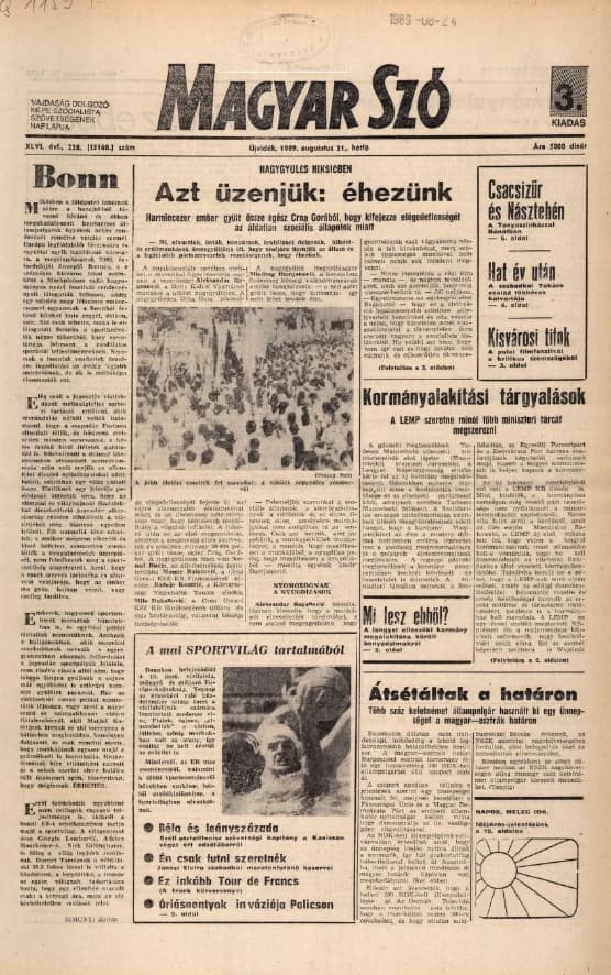 Magyar Szó, 46. évf. 1989. augusztus 21. 228. sz. 1–20. oldal