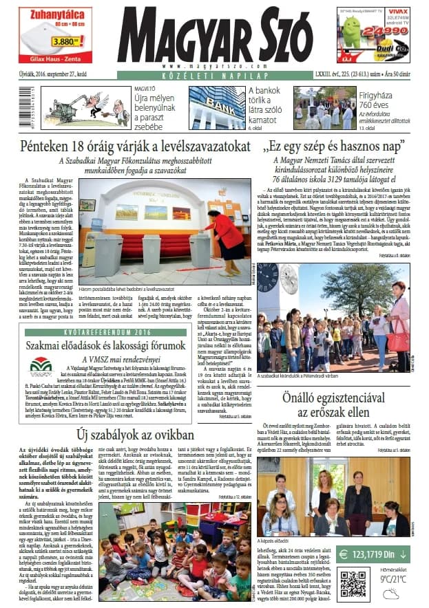 Magyar Szó, 73. évf. 2016. szeptember 27. 225. sz. 1–20. oldal