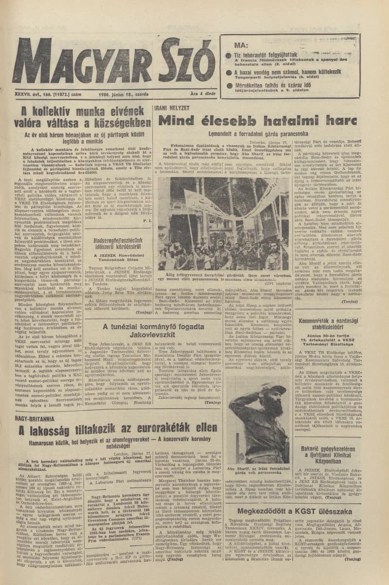 Magyar Szó, 37. évf. 1980. június 18. 166. sz. 1–20. oldal