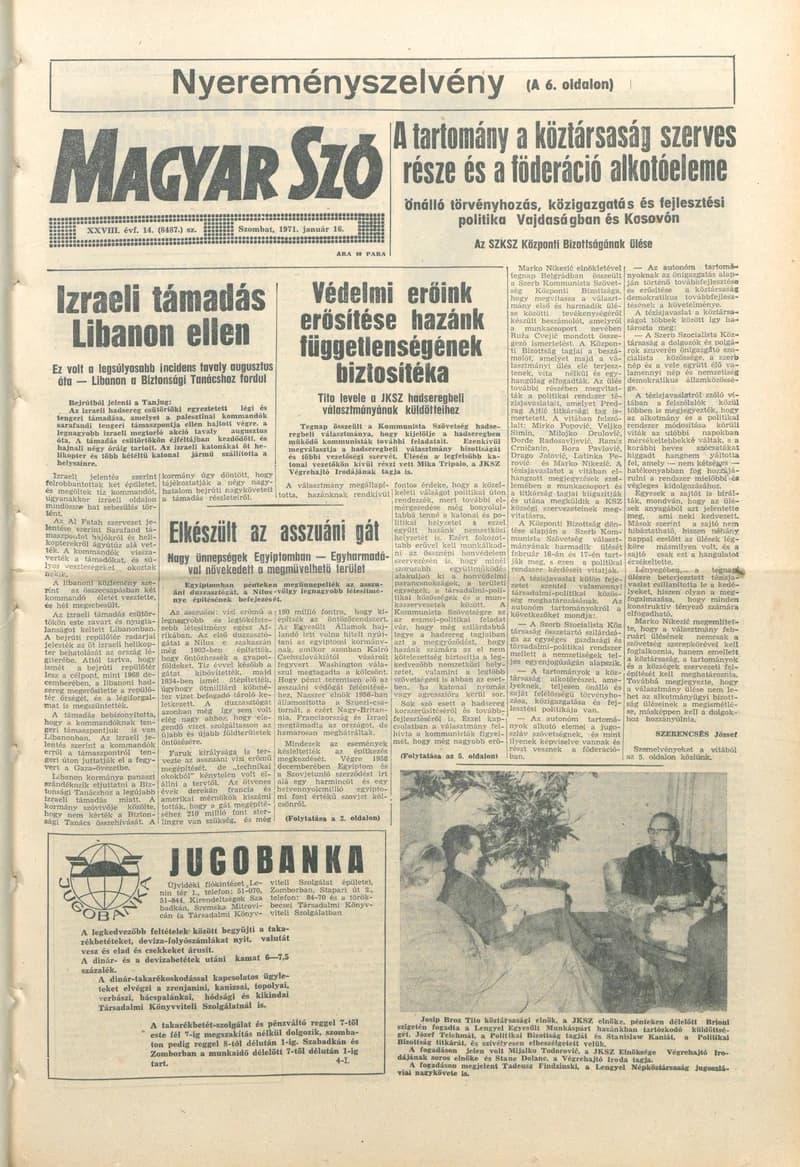Magyar Szó, 28. évf. 1971. január 16. 14. sz. 1–20. oldal