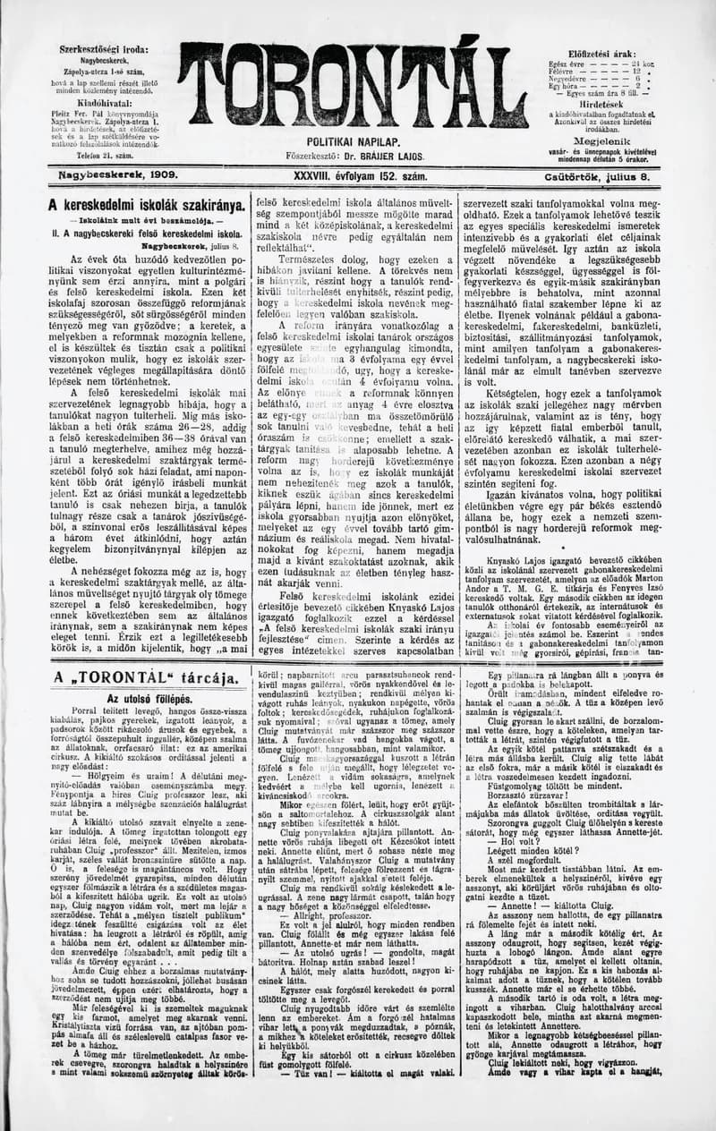 Torontál, 38. évf. 1909. július 8. 152. sz.