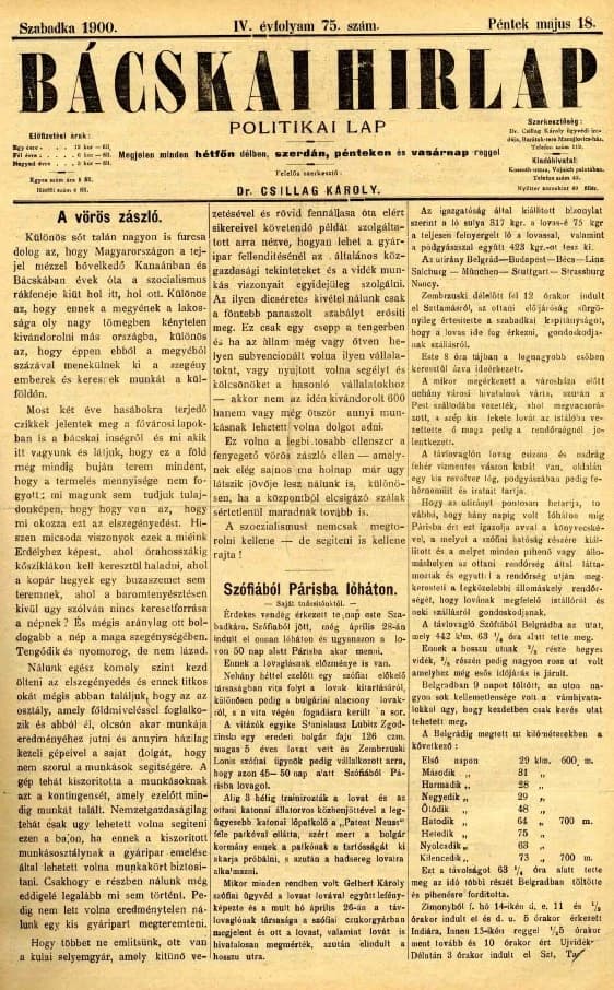 Bácskai Hirlap, 4. évf. 1900. május 18. 75. sz.