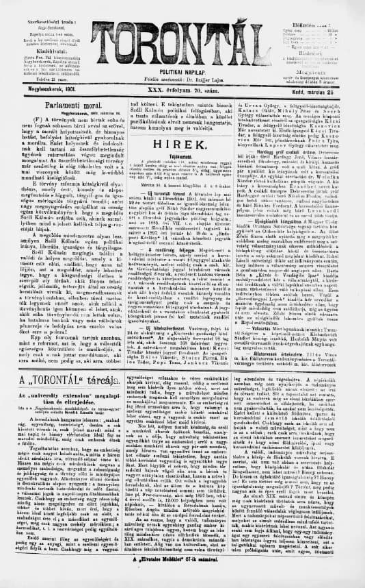 Torontál, 30. évf. 1901. március 26. 70. sz.