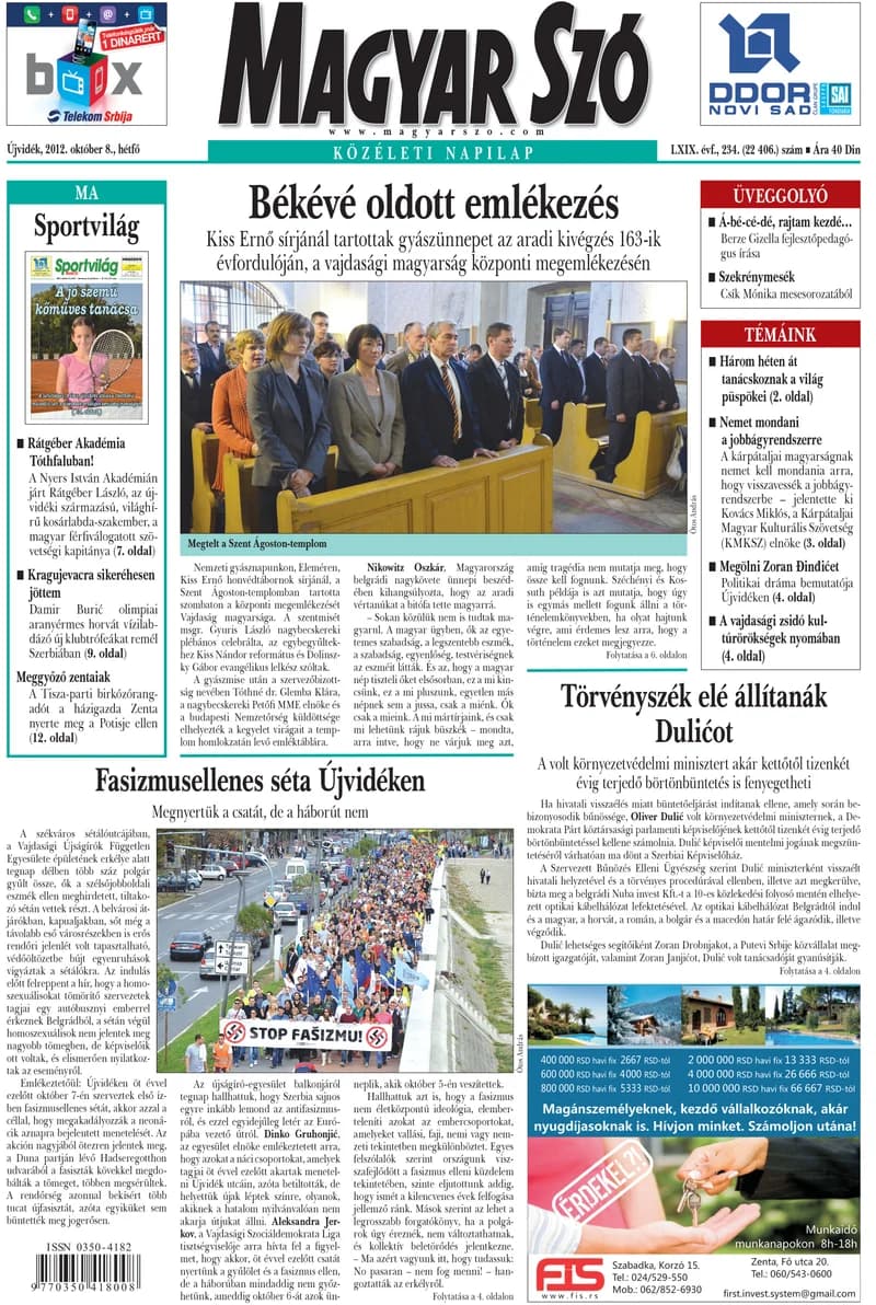Magyar Szó, 69. évf. 2012. október 8. 234. sz. 1–16. oldal