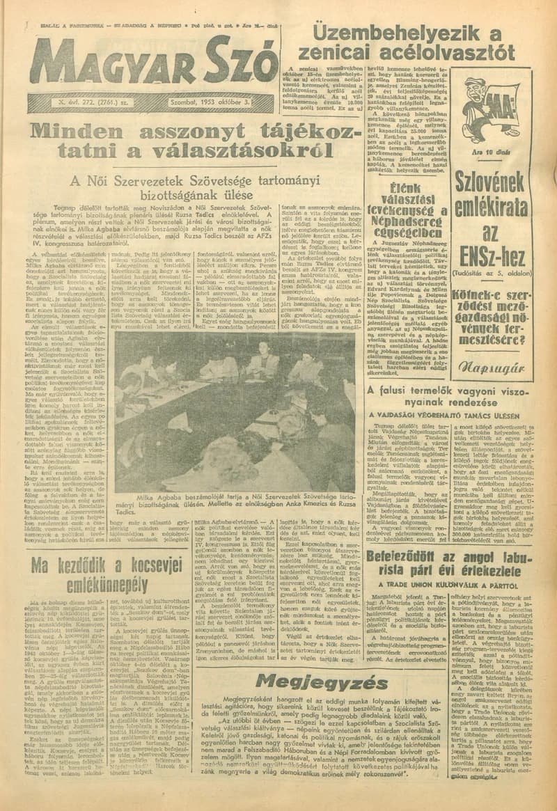 Magyar Szó, 10. évf. 1953. október 3. 272. sz. 1–10. oldal