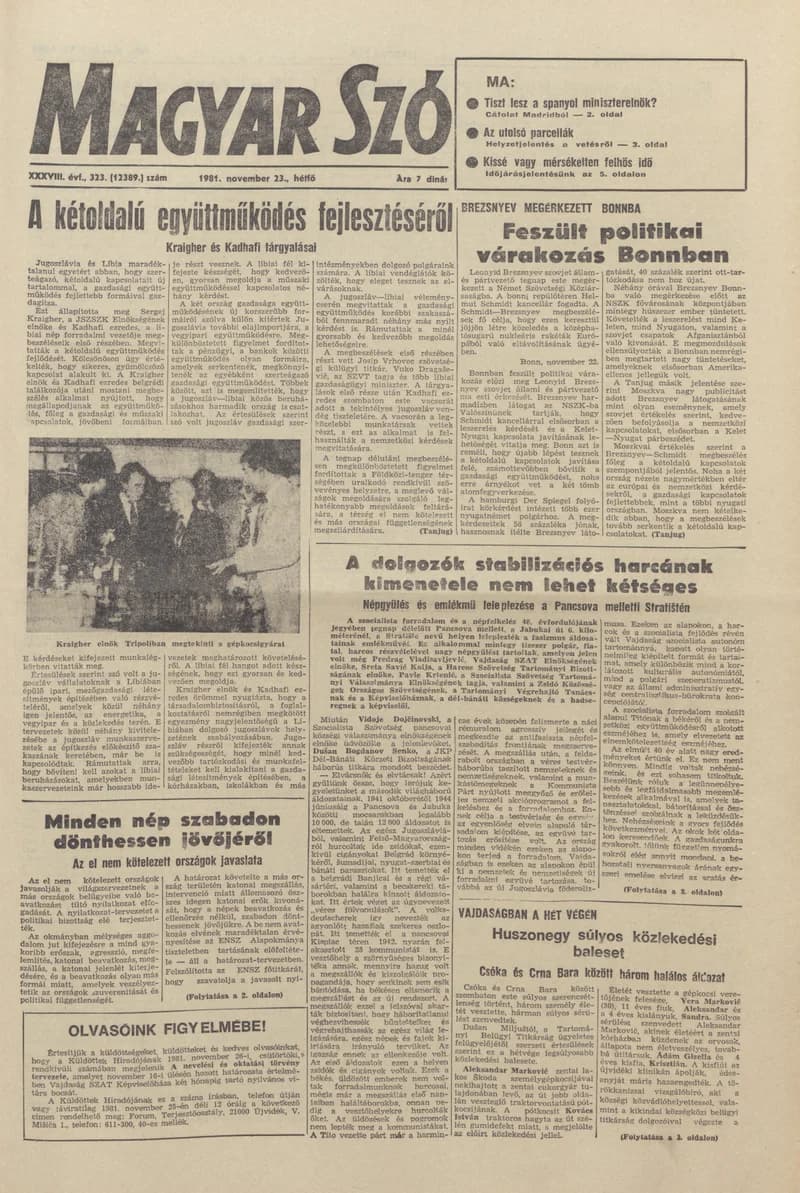 Magyar Szó, 38. évf. 1981. november 23. 323. sz.