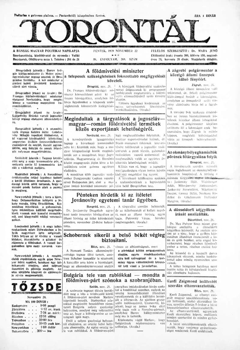 Torontál, 58. évf. 1929. november 22. 269. sz.