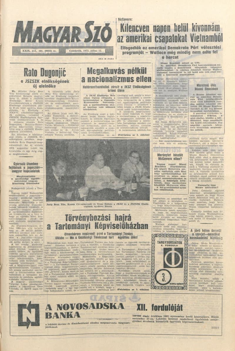 Magyar Szó, 29. évf. 1972. július 13. 191. sz. 1–12. oldal