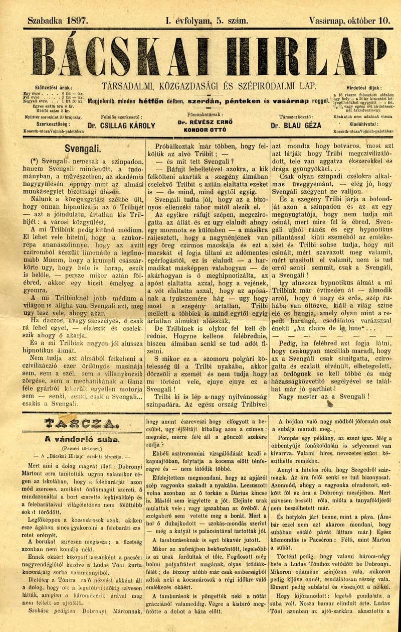 Bácskai Hirlap, 1. évf. 1897. október 10. 5. sz. 1–4. oldal