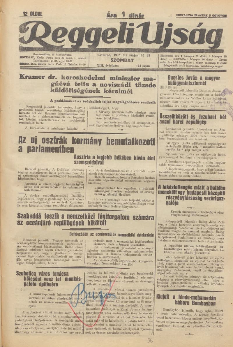 Reggeli Újság, 13. évf. 1932. május 28. 124. sz.