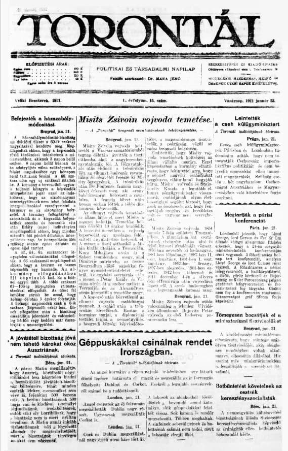 Torontál, 50. évf. 1921. január 23. 15. sz.