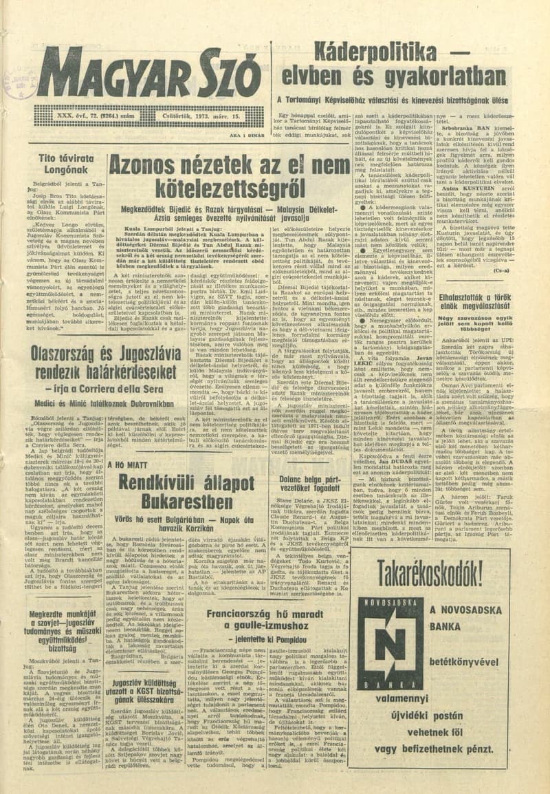 Magyar Szó, 30. évf. 1973. március 15. 72. sz. 1–16. oldal