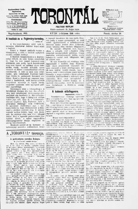 Torontál, 34. évf. 1905. október 20. 240. sz.