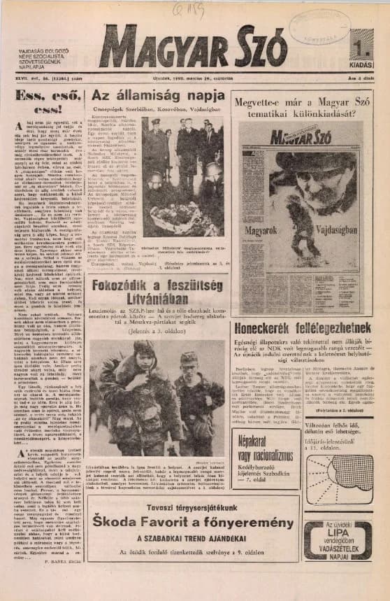 Magyar Szó, 47. évf. 1990. március 29. 86. sz. 1–16. oldal