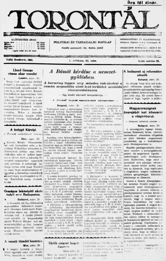 Torontál, 50. évf. 1921. március 22. 62. sz.