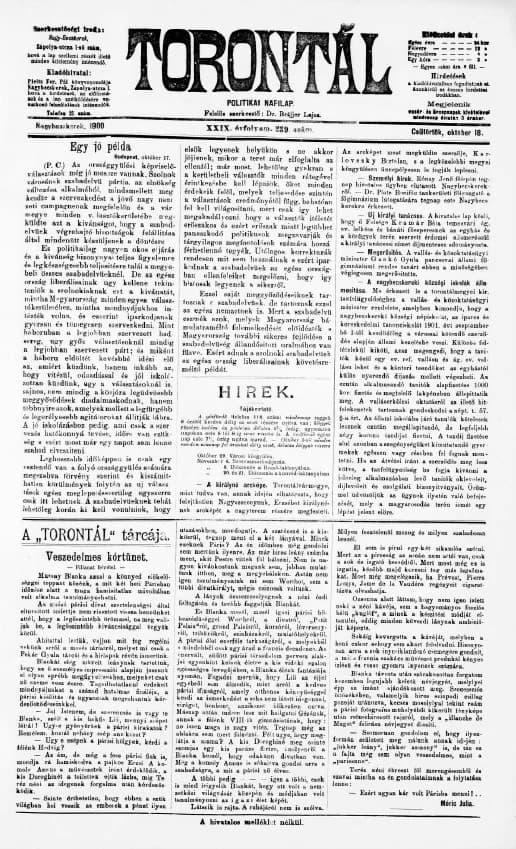 Torontál, 29. évf. 1900. október 18. 239. sz.