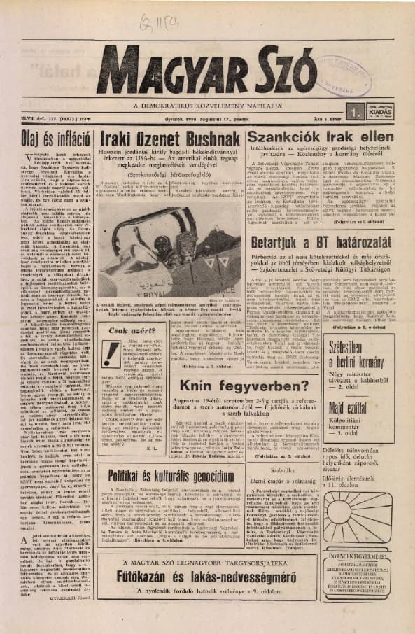 Magyar Szó, 47. évf. 1990. augusztus 17. 225. sz. 1–20. oldal