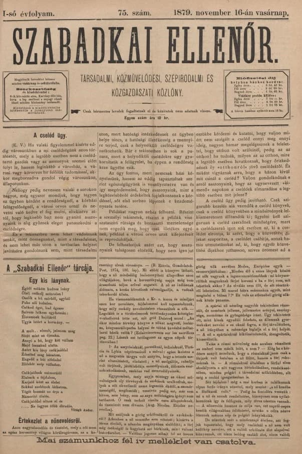 Szabadkai Ellenőr, 1. évf. 1879. november 16. 75. sz.