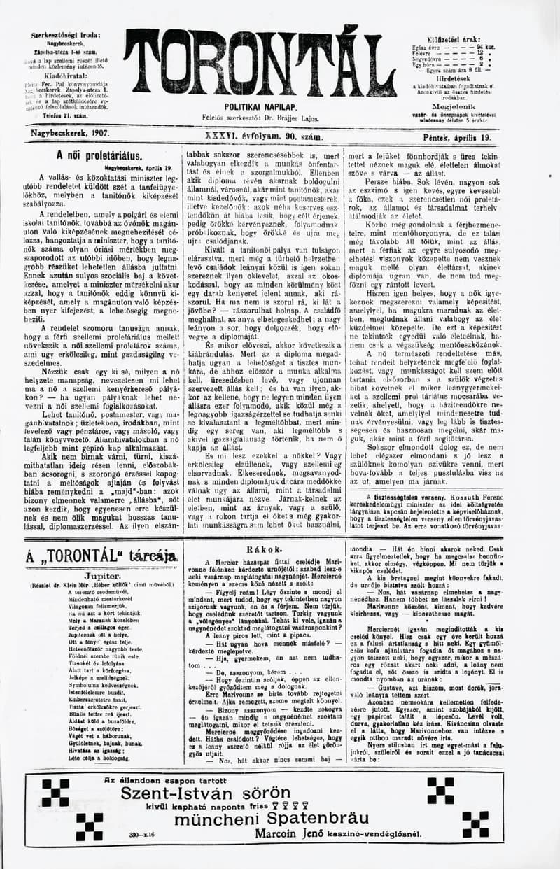 Torontál, 36. évf. 1907. április 19. 90. sz.