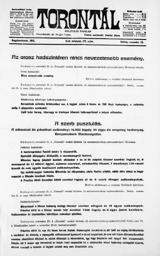 Torontál, 44. évf. 1915. november 26. 271. sz.